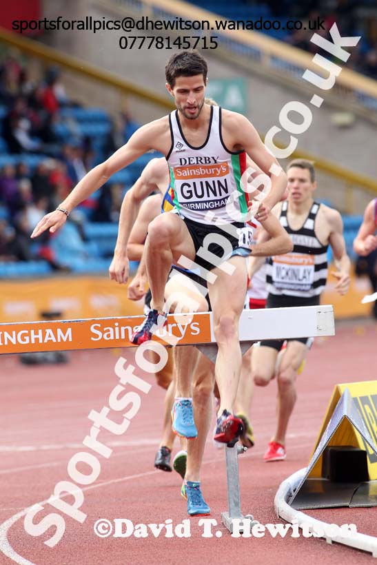 Luke Gunn (Derby) 3000 metres steeplechase, 2014 Sainsbury's British Championships. Photo: David T. Hewitson/Sports for All Pics